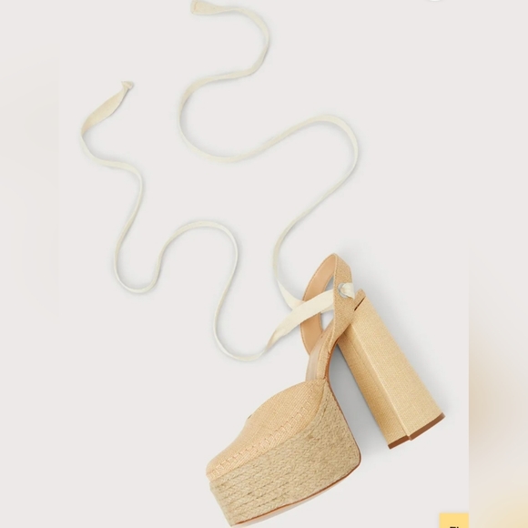 Schutz Nala Light Nude Canvas Platform Lace-Up Espadrille Heels - Picture 4 of 15